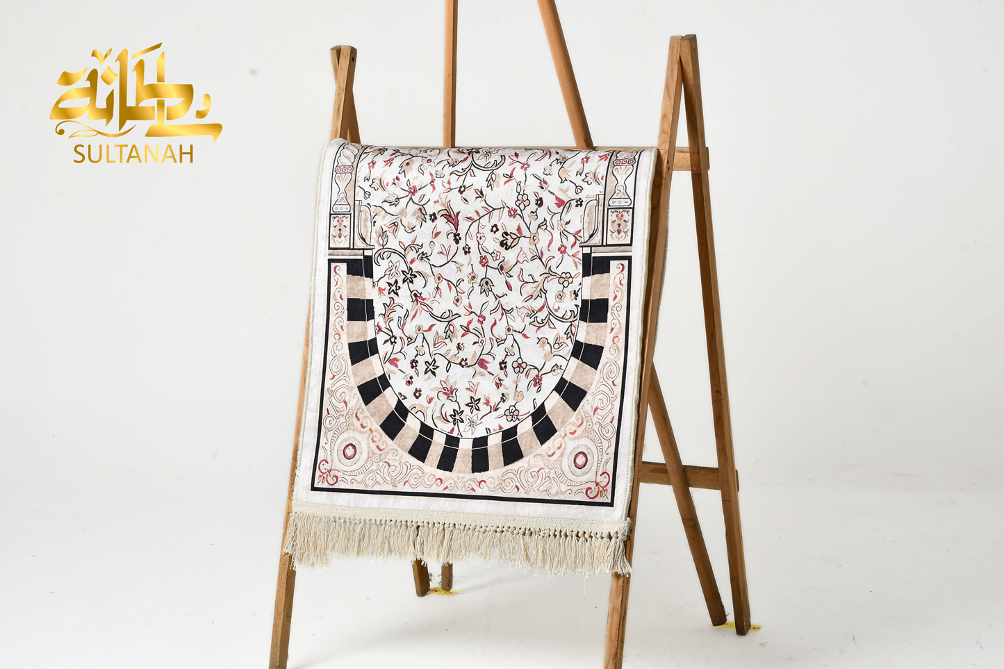 Luxury Velvet Prayer Mat "El-Rawda" in Off- White سجاده صلاه قطيفه فاخره