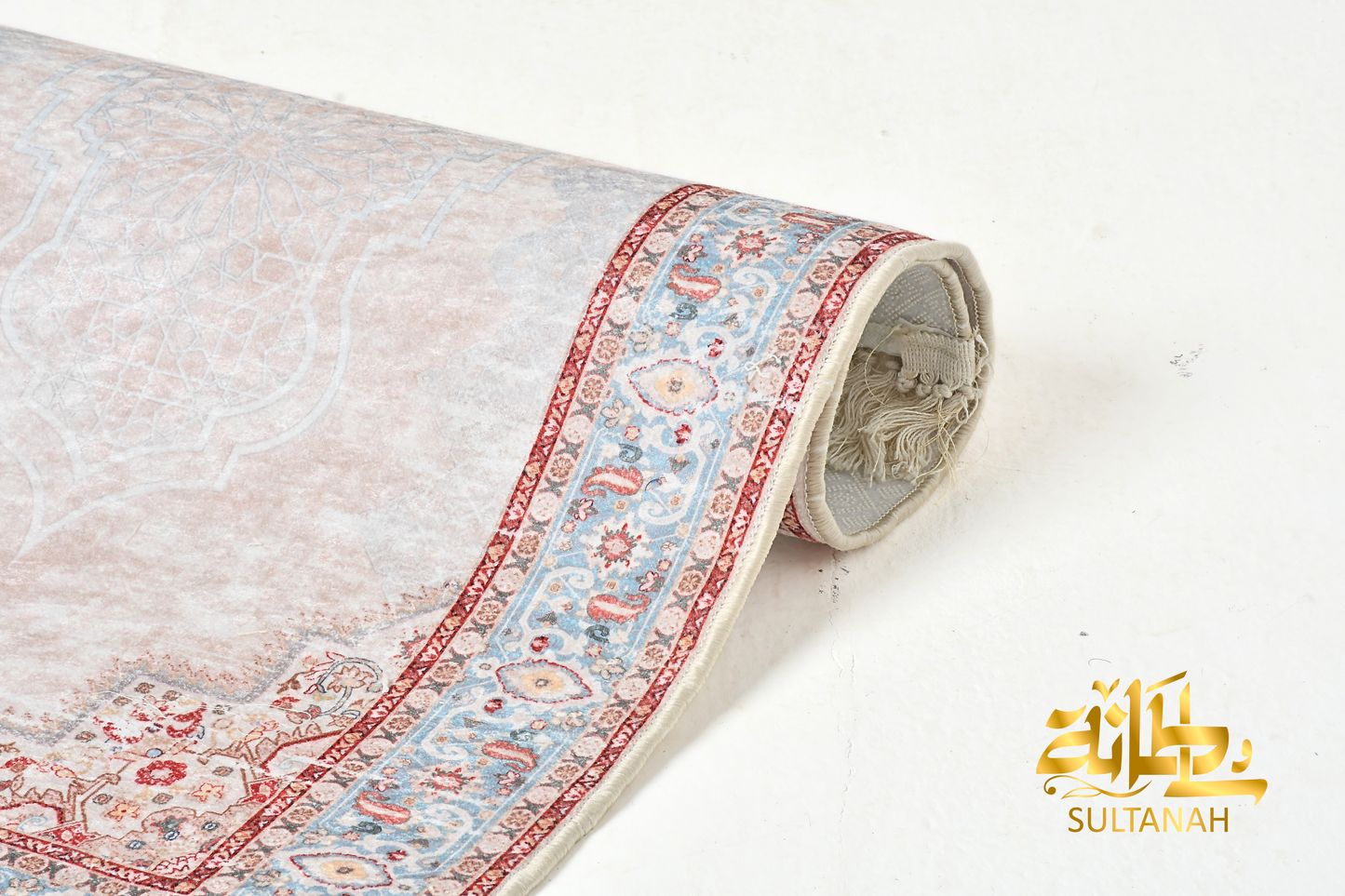 Luxury Velvet Prayer Mat "Persian (فارسي)" in Turquoise & Orange - سجاده صلاه قطيفه فاخره