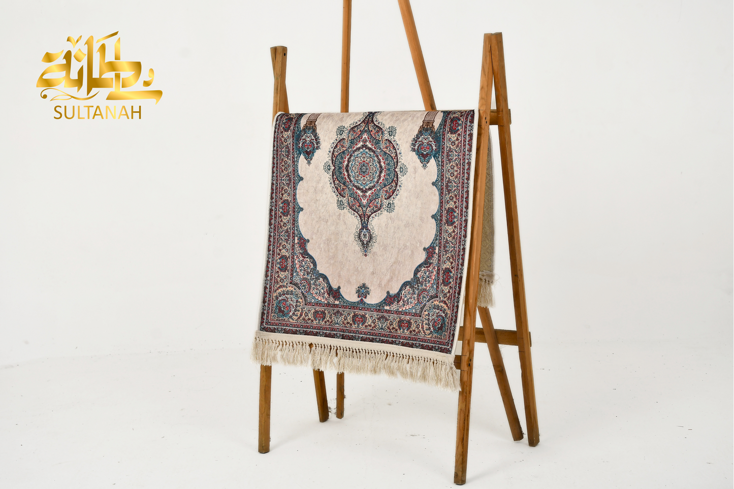 Luxury Velvet Prayer Mat "Qibla (قبله)" in Beige - سجاده صلاه قطيفه فاخره