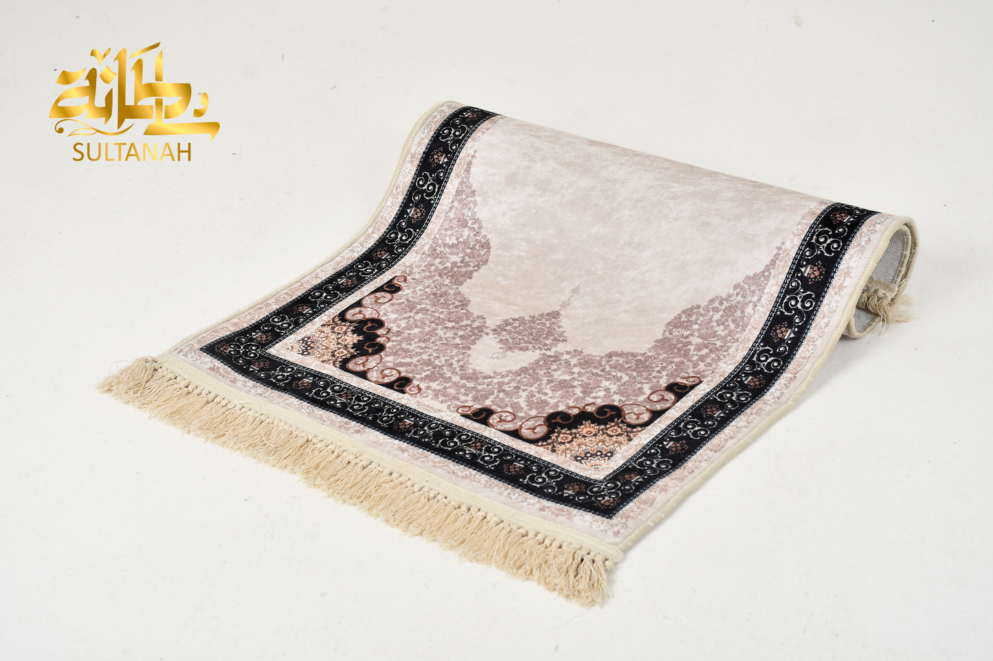 Luxury Velvet Prayer Mat "Doaa (دعاء)" In Black & Beige - سجاده صلاه قطيفه فاخره