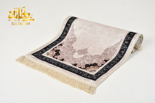 Luxury Velvet Prayer Mat "Doaa (دعاء)" In Black & Beige - سجاده صلاه قطيفه فاخره