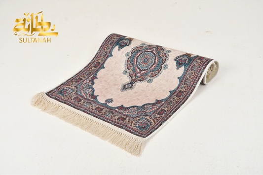 Luxury Velvet Prayer Mat "Qibla (قبله)" in Beige - سجاده صلاه قطيفه فاخره