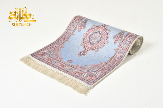 Luxury Velvet Prayer Mat "Qibla (قبله)" in Baby Blue - سجاده صلاه قطيفه فاخره