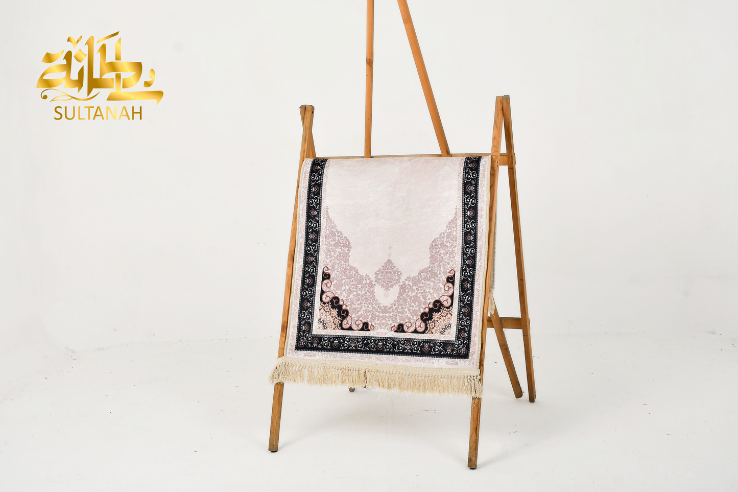 Luxury Velvet Prayer Mat "Doaa (دعاء)" In Black & Beige - سجاده صلاه قطيفه فاخره