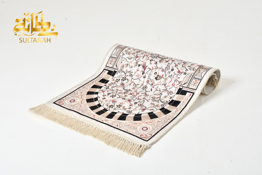 Luxury Velvet Prayer Mat "El-Rawda" in Off- White سجاده صلاه قطيفه فاخره