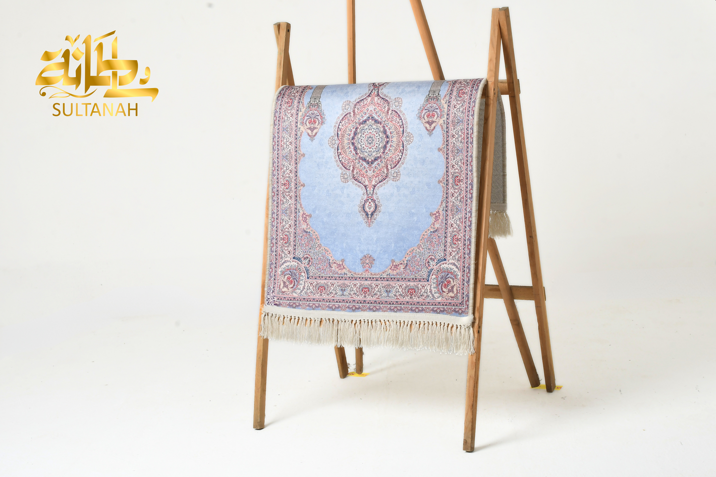 Luxury Velvet Prayer Mat "Qibla (قبله)" in Baby Blue - سجاده صلاه قطيفه فاخره